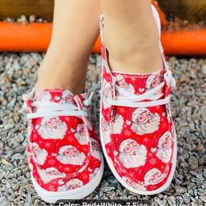 Festive Santa Print Red and White Women's Sneakers